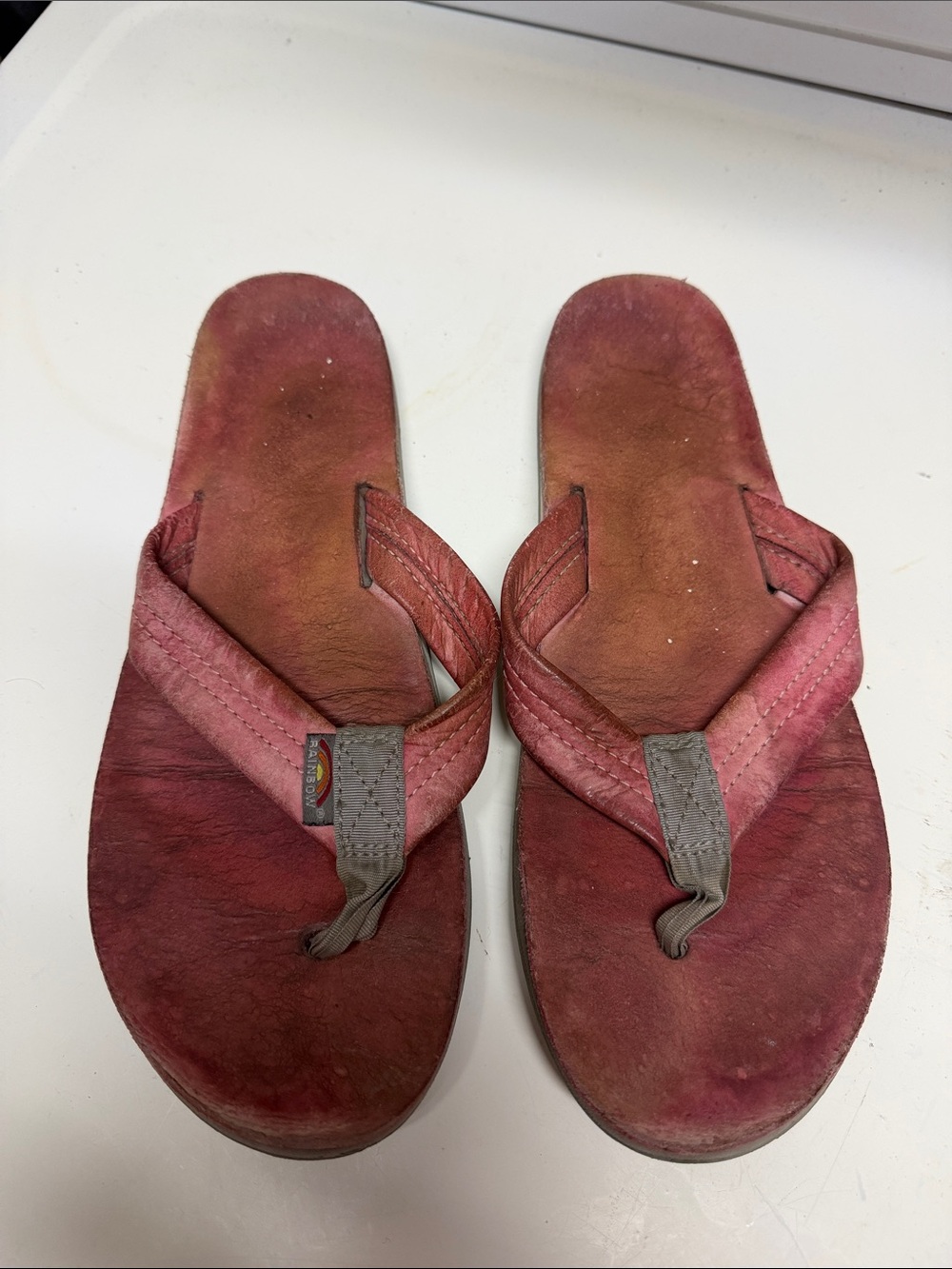 Rainbow Pink Leather Flip Flops